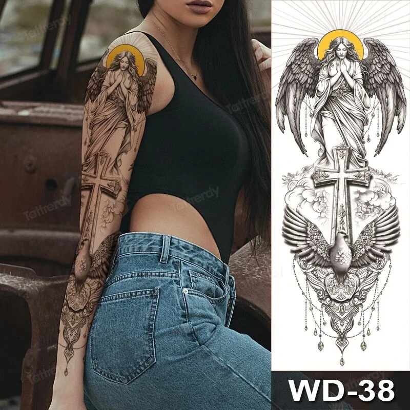Sdrawing Size Leg Thigh Temporary Tattoo Stickers Full Arm Sleeve Wolf Carp Fox Peony Flower Fake Tattoo Sleeves Sexy Body Painting