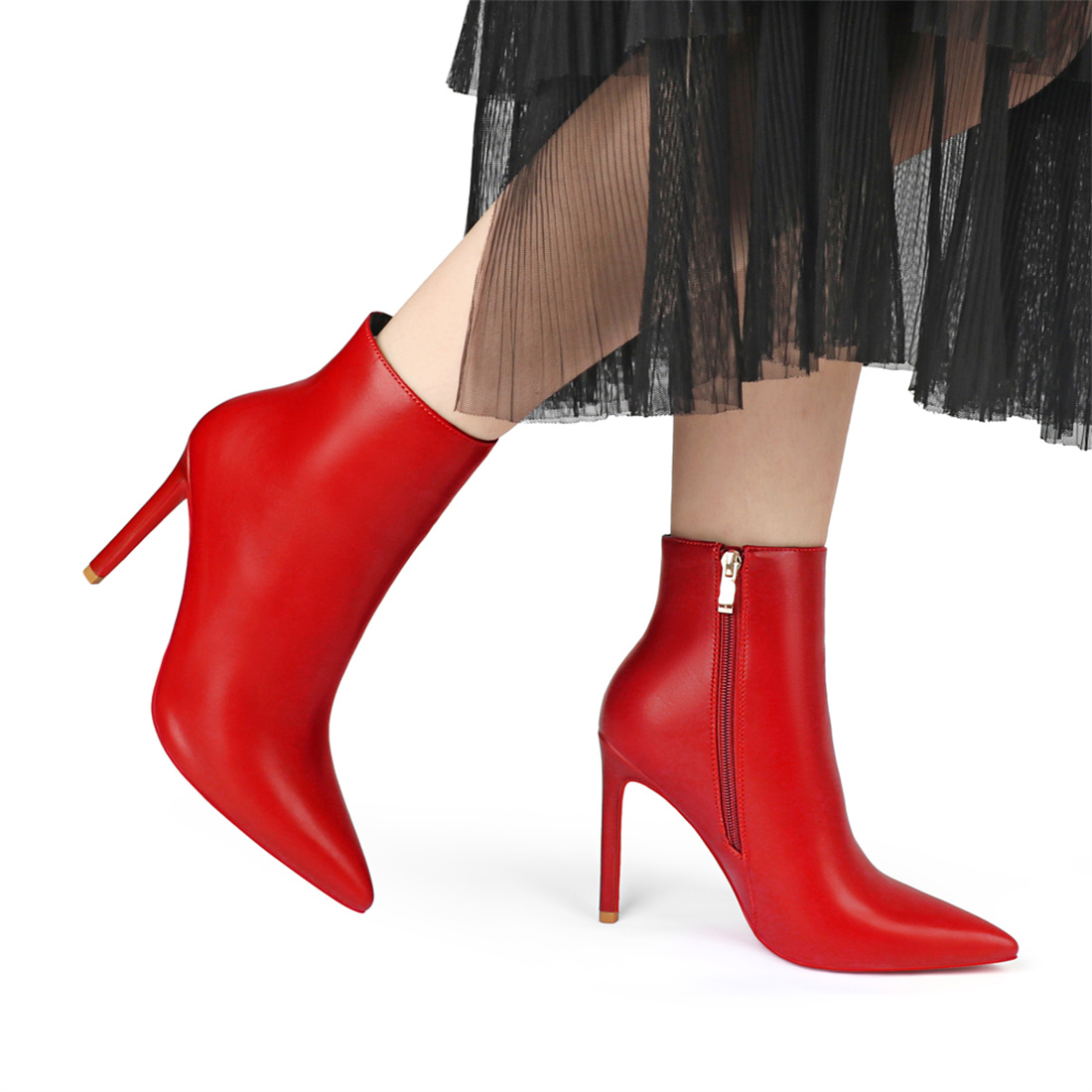 4inch Red Bottom Women's Closed Pointed Toe Stilettos Ankle Boots-MERUMOTE