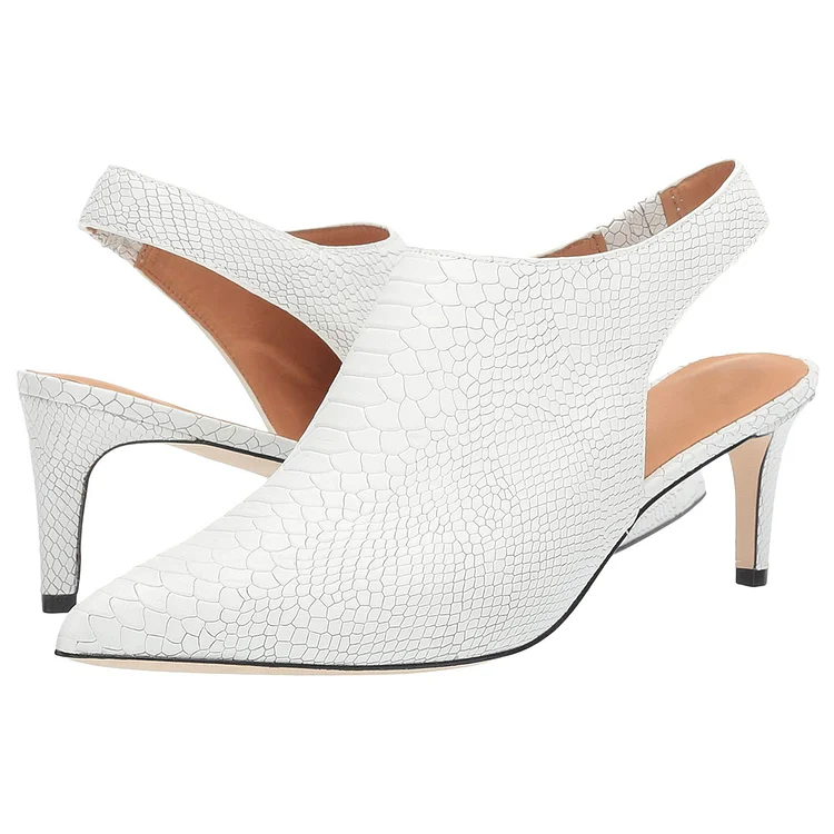 White Python Slingback Heels |FSJ Shoes