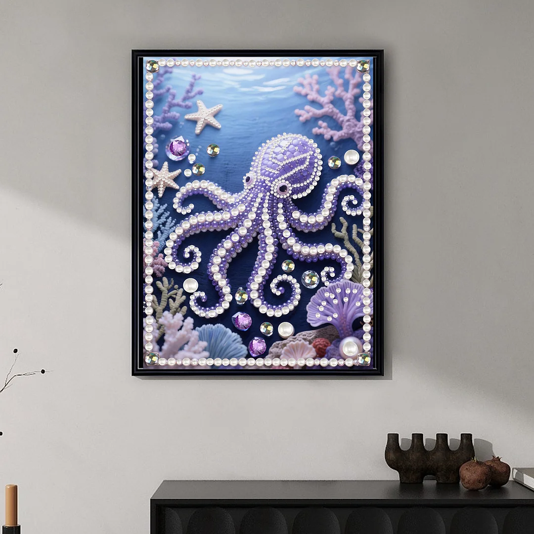 Octopus Special Shaped 5D DIY Partial Drill Pearl Gem Diamond Art Painting Kit for Adults Beginners Home Decor Art Craft Pearl Diamond Painting 30x40cm