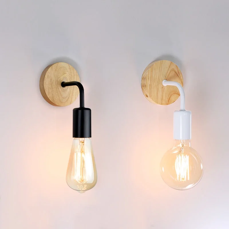 Wood Wall Lamp Vintage Sconce Wall Lights Fixture E27 Bedside Retro Lamp Industrial Decor Dining Room Bedroom Light