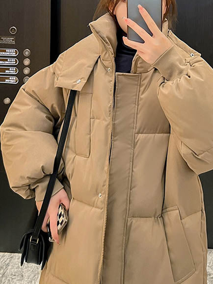 Women Long Sleeve Solid Zipper Loose Down Jacket Coats