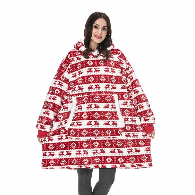 Wearable Blanket Men Women Giant Oversize Hoodie Sweatshirt Sweat Hooded Winter Bathrobe Blanket Sherpa Fleece Outwears