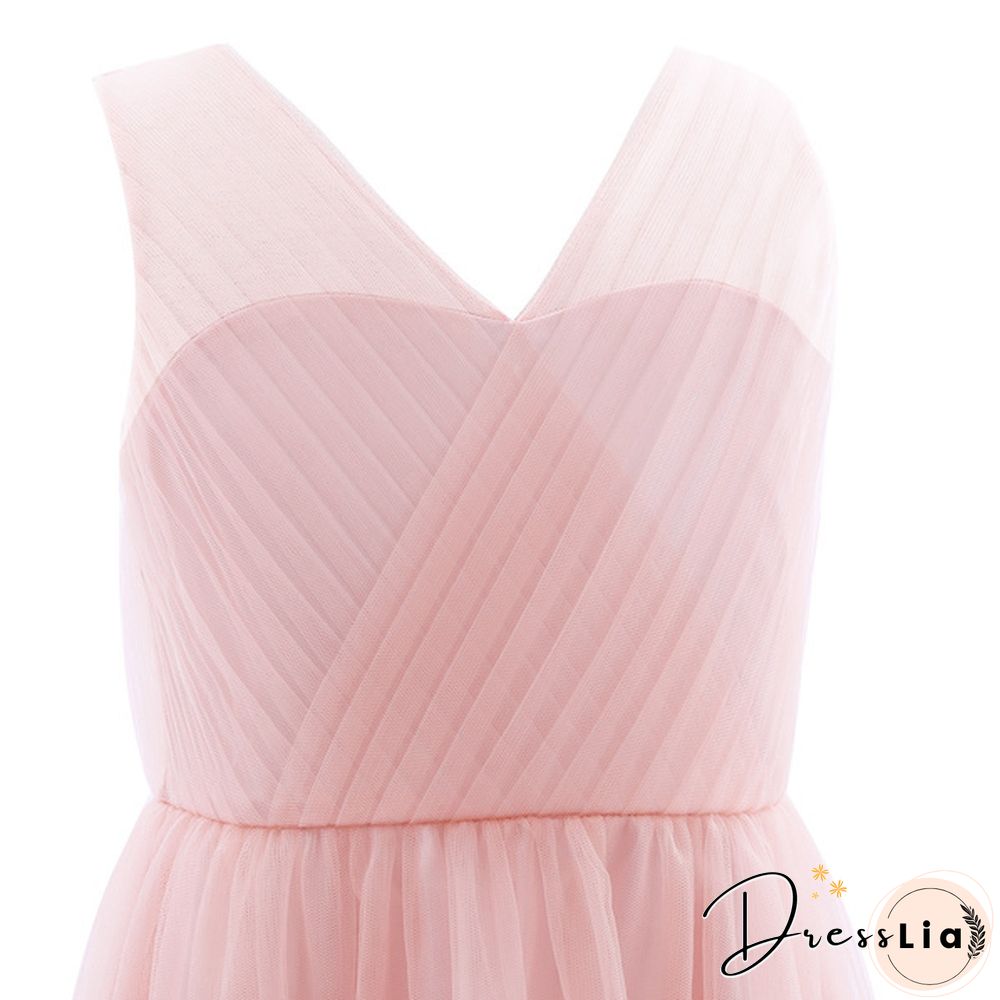 Girls Cutout Back Mesh Splice Sleeveless Flower Girl Junior Bridesmaid Dress Dance Party