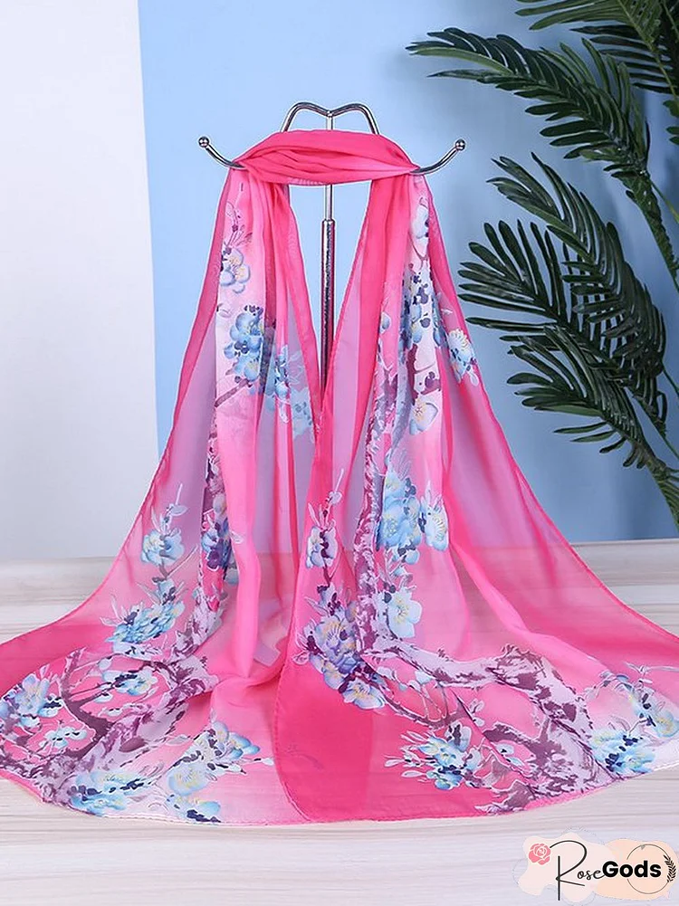 Boho Floral Print Long Silk Scarf Bali Resort Scarf