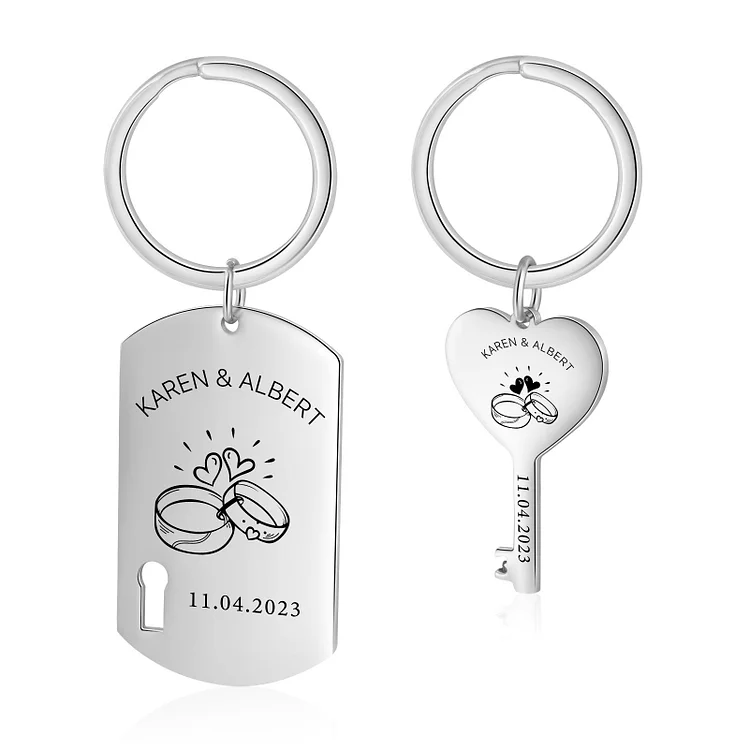 Personalized Names Couple Keychain Engrave Date Matching Couple Gifts, Special Gift For Him/Her