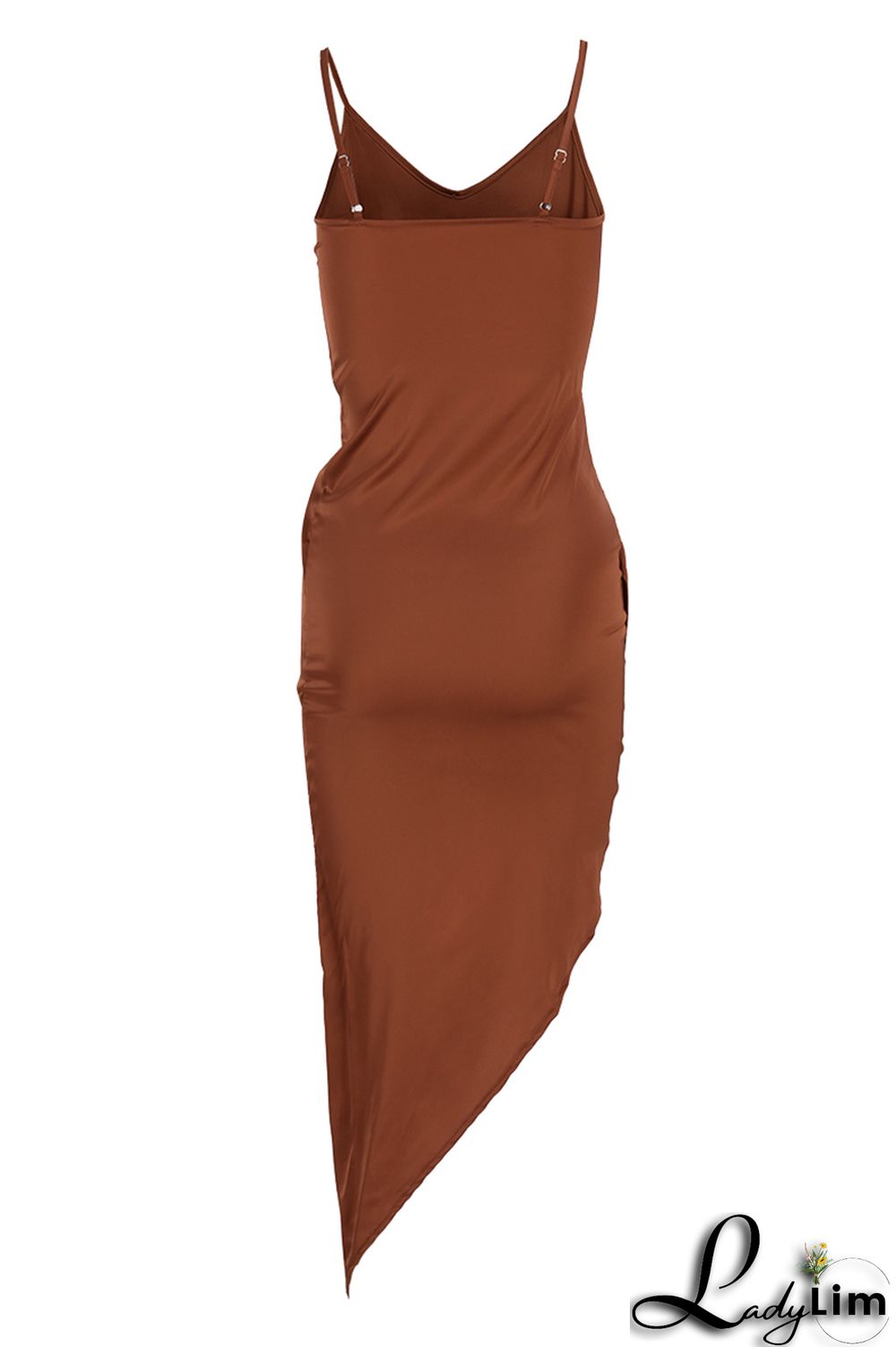 Black Fashion Sexy Solid Backless Asymmetrical V Neck Sling Dress