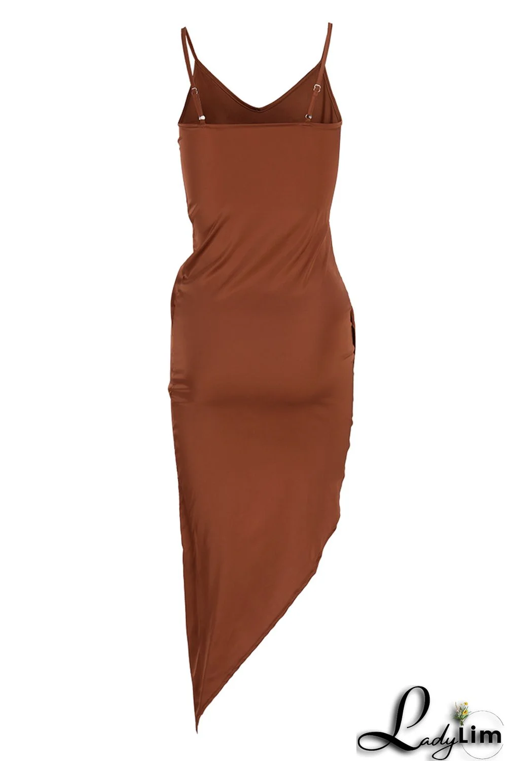 Black Fashion Sexy Solid Backless Asymmetrical V Neck Sling Dress