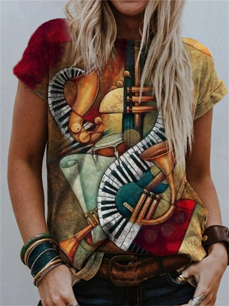 Musical Instruments Colorblock Art T Shirt