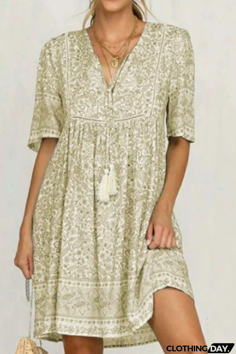 Fashion Sweet Print Patchwork V Neck Princess Dresses