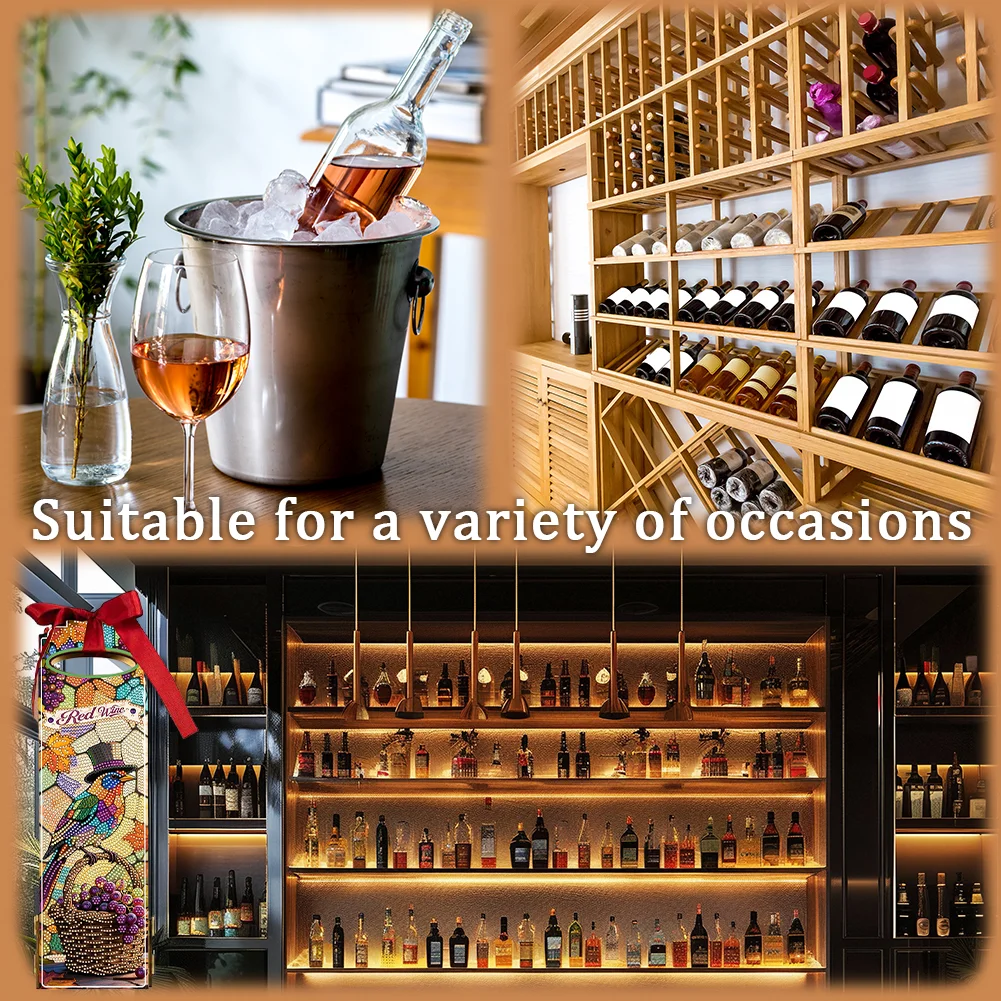 Wooden 5D/DIY Diamond Painting Art Wine Bag Kit for Party Wine Decor (Birds)