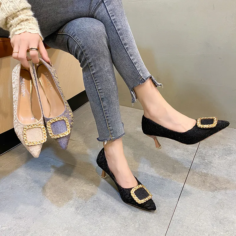 Breakj Breakj Of High Heel Shoes Women's Fine Black Working Shoes Tip Single Shoes 2025 Autumn Fashion
