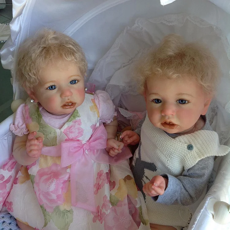 [Reborn Boy and Girl Twins] 20" Realistic Toddler Girl and Boy Twins Reborn Baby Dolls with Curly Blonde Hair Cecilia and Celab Rebornartdoll® RSAW-Rebornartdoll®