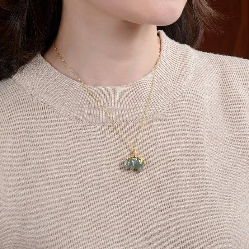 925 Sterling Silver Jade Elephant Blessing Fortune Necklace Chain Pendant