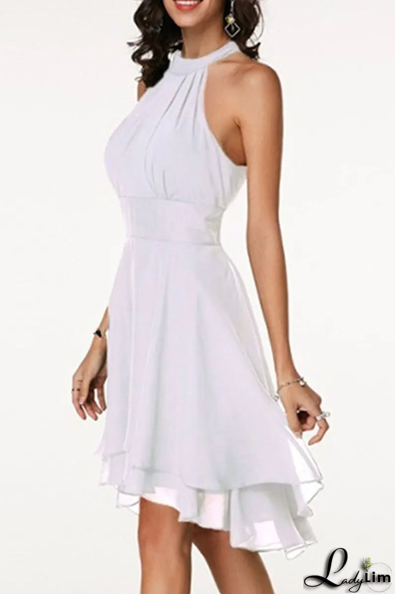 Fashion Street Solid Split Joint Halter A Line Dresses(7 colors)