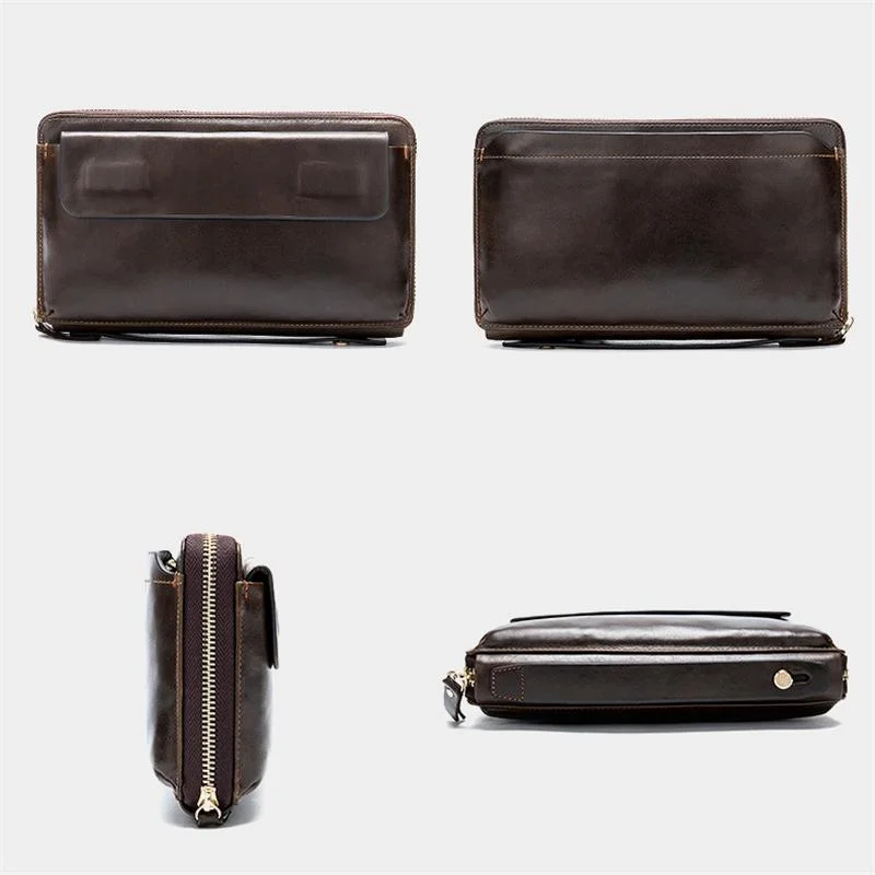 Mens Business Large Capacity Leather RFID Blocking Clutch Bags Wallets