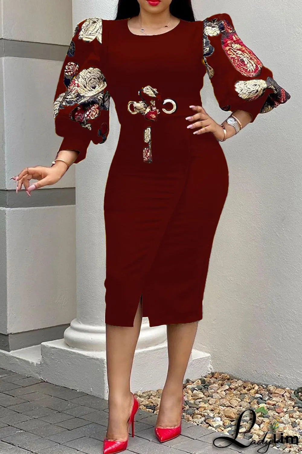 Green Casual Print Split Joint O Neck One Step Skirt Dresses