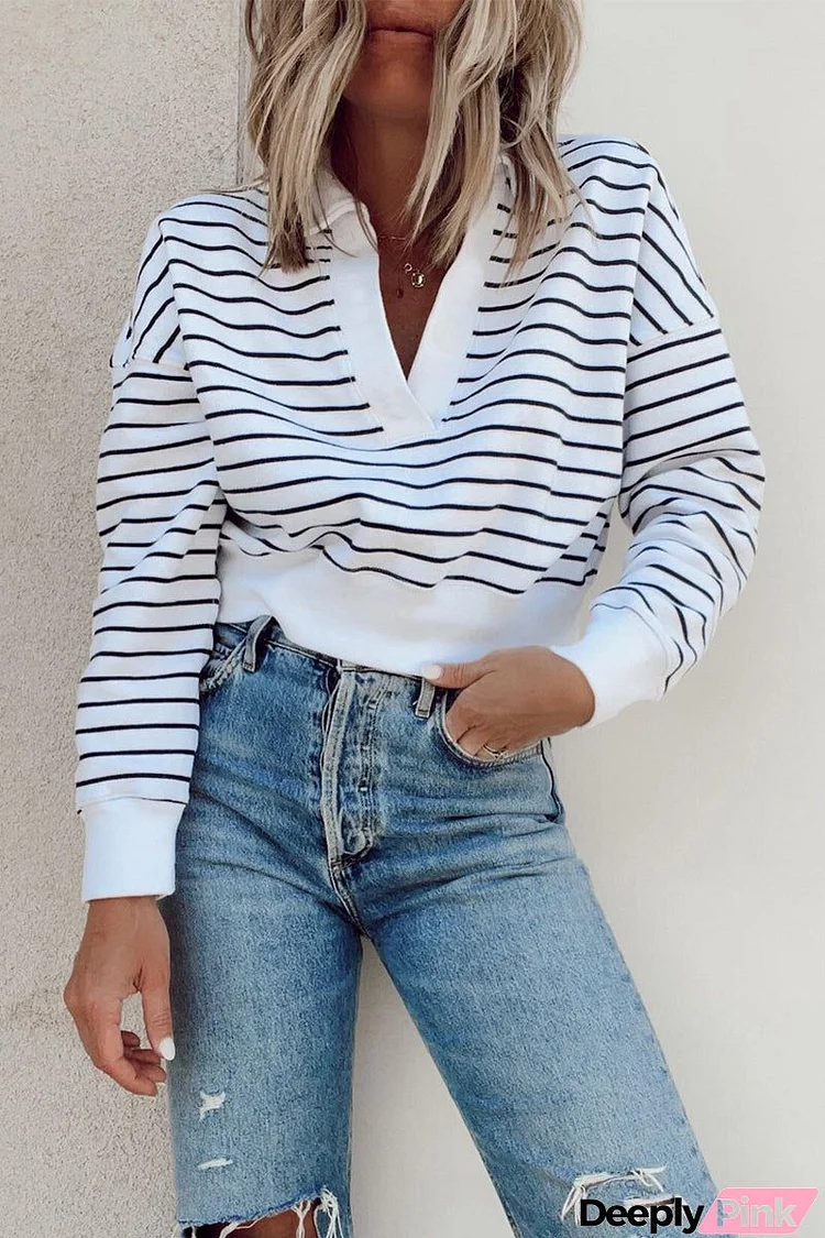 Prepped For Fall Striped Lapel Sweater