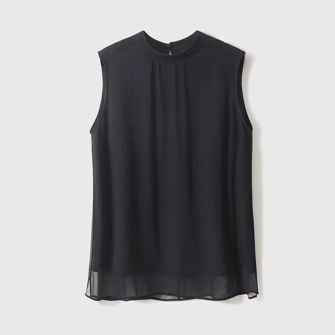 Ueong Silk Summer 2023 New Shirt French Style Vest Socialite Temperament Simple Black Sleeveless Blouse
