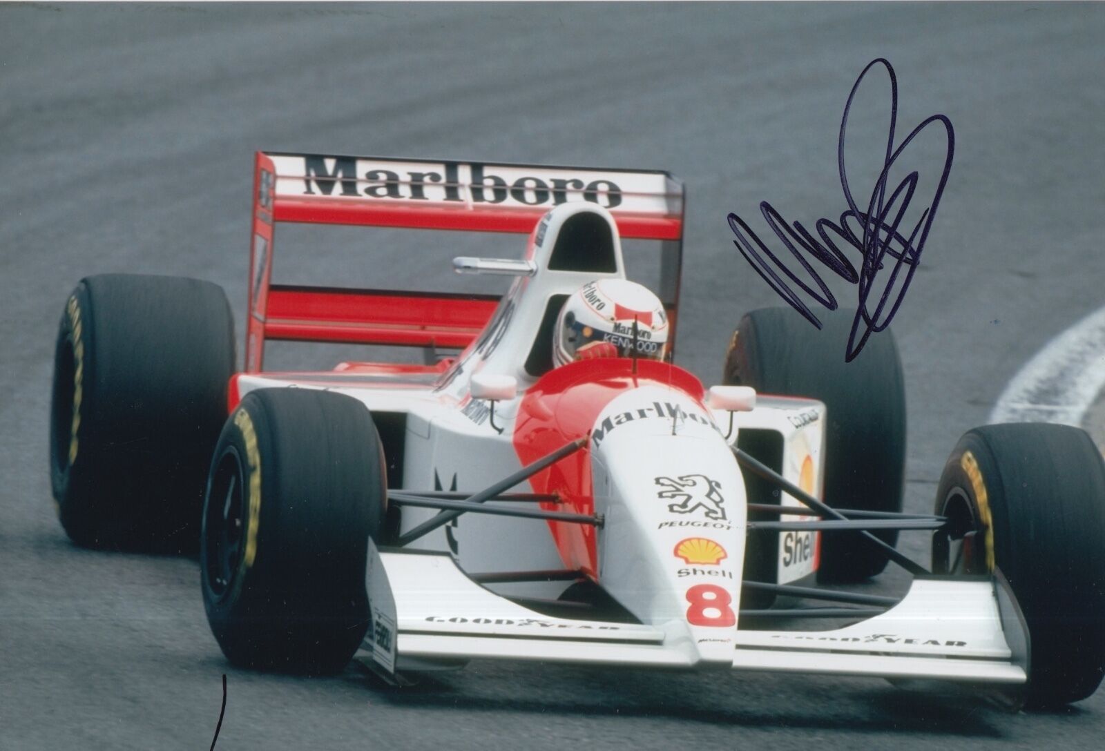 Martin Brundle Hand Signed Marlboro McLaren Peugeot F1 12x8 Photo Poster painting.