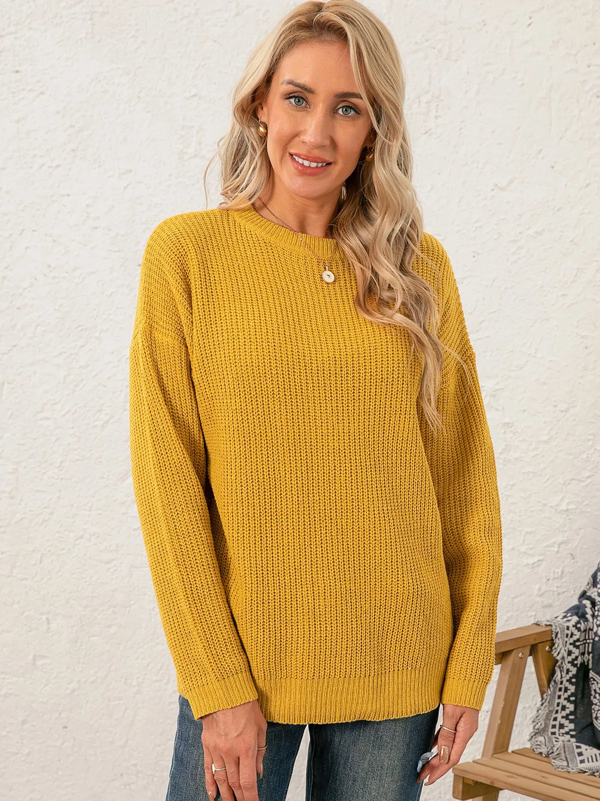 Women Sweet Mid-weight Micro-Elasticity Date Long sleeve Crew Neck Regular Sweater
