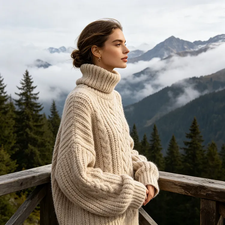 Oatmeal Cable Knit Turtleneck