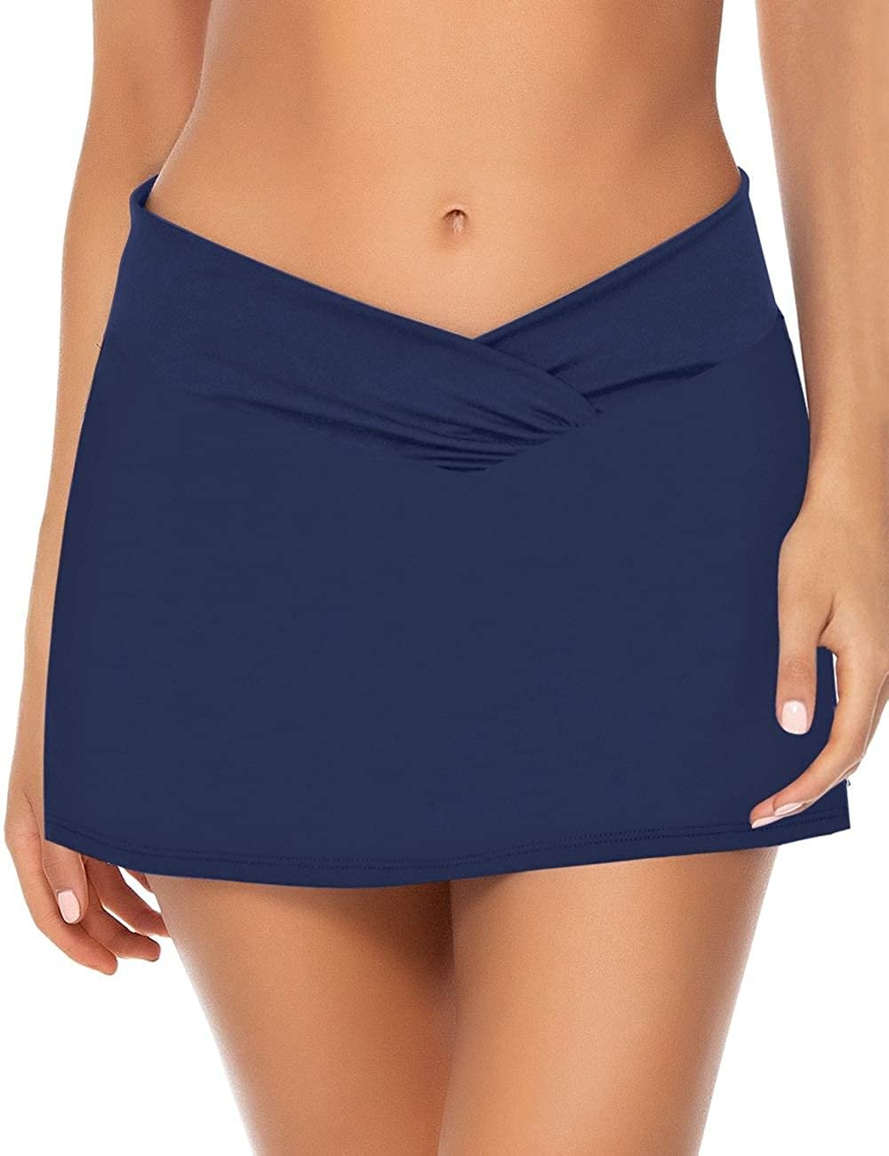 Mid Waist Swimsuit Bottom Swimwear Women's Pleated Swim Skirt