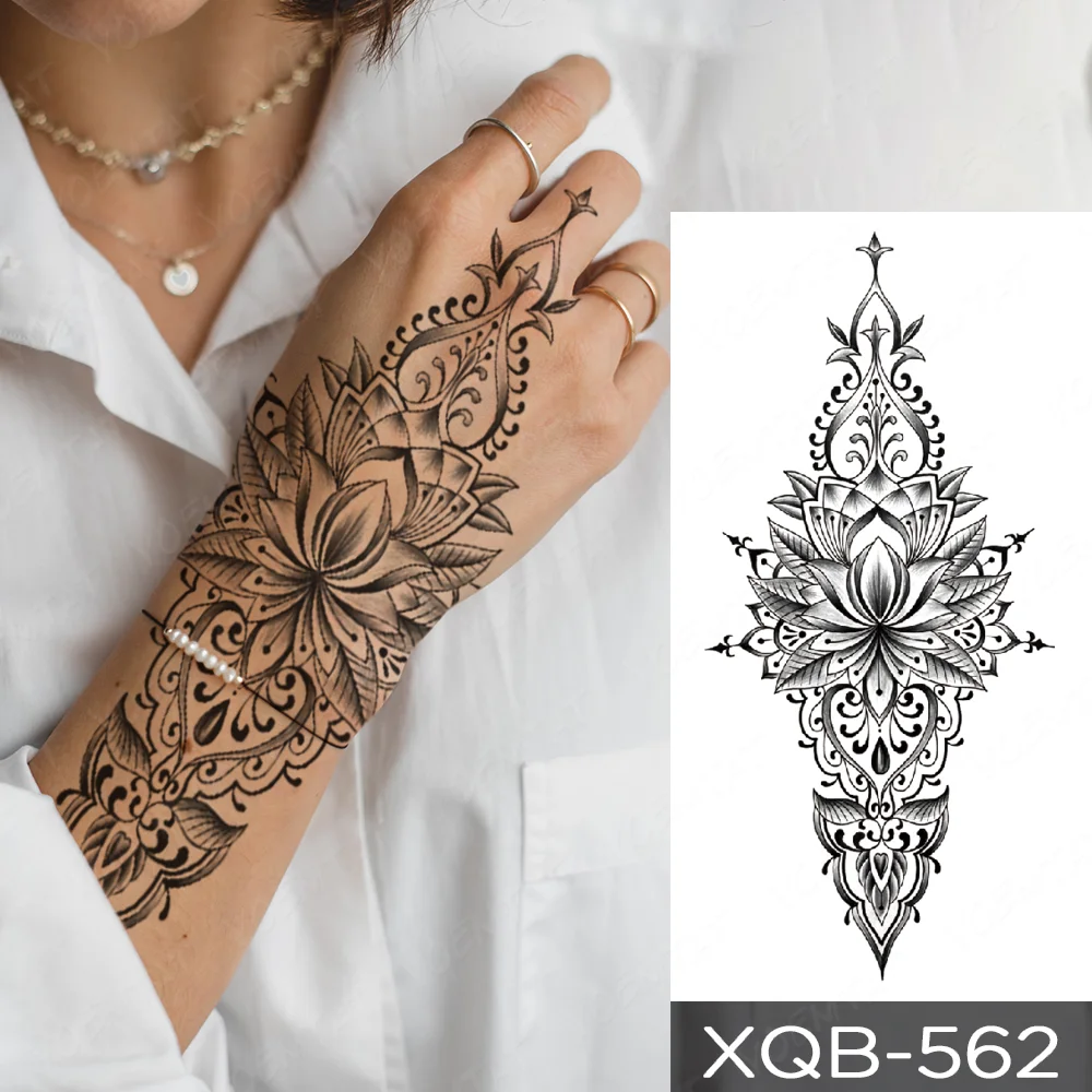 Sdrawing Temporary Tattoo Sticker Henna Mehndi Totem Flash Tatto Lotus Flower Hand Fingers Body Art Arm Fake Tatoo Men Women