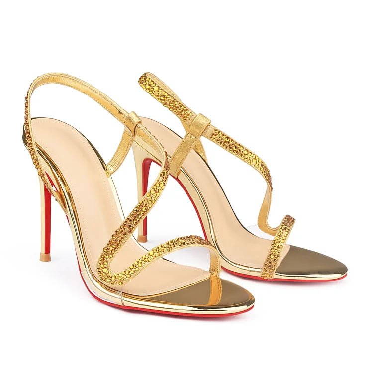 100mm Rosalie Strass Wavy Straps Sandals Red Bottom Stilettos Slide previous Vocosi VOCOSI