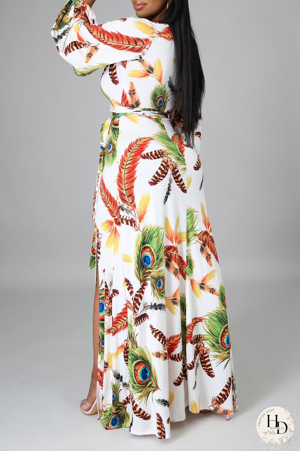 White Casual Print Draw String V Neck Cake Skirt Dresses