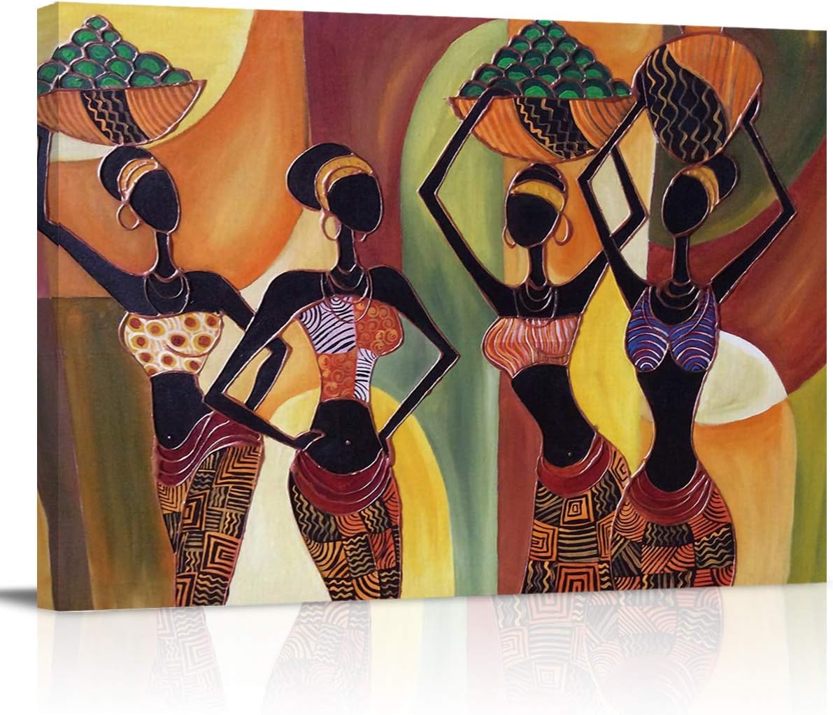 COLORSUM Canvas Wall Art Decor African Women Mural Style Wall Decor Stretched & Framed Artwork Paintings Ready to Hang for Living Room Bedroom Kitchen- 28''x20'' 20&#034; x 28&#034;
