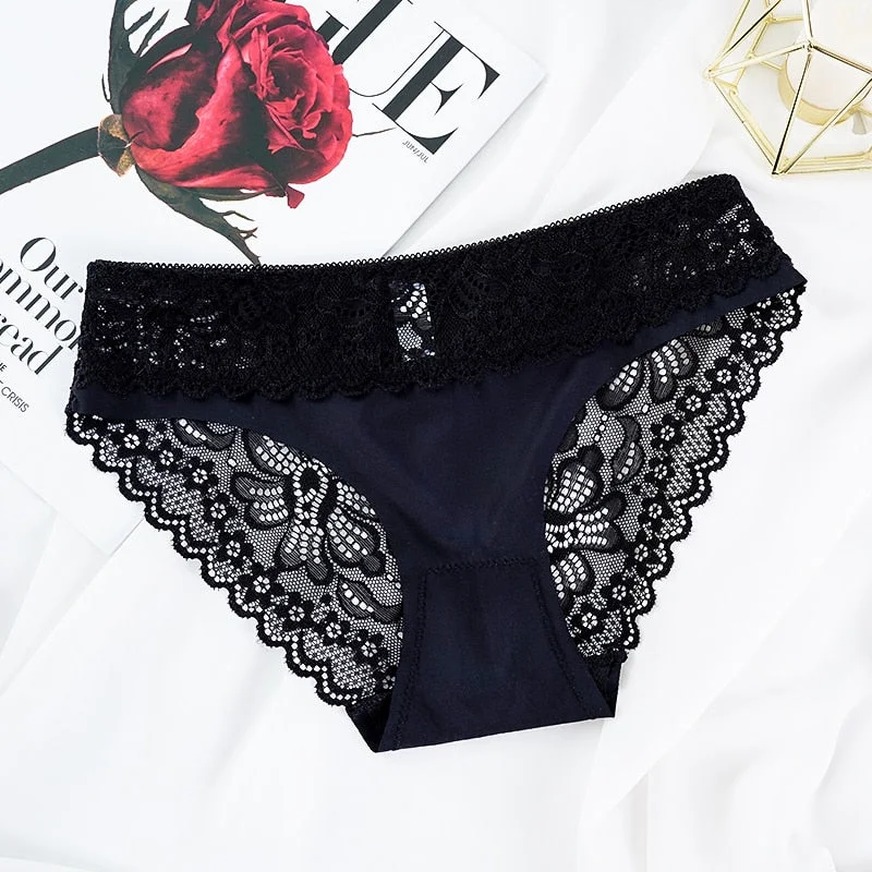 New Sexy Floral Lace Women's Panties Female Hollow Out Briefs Transparent Low Rise Ladies Underwear  Size M-XL Lingerie