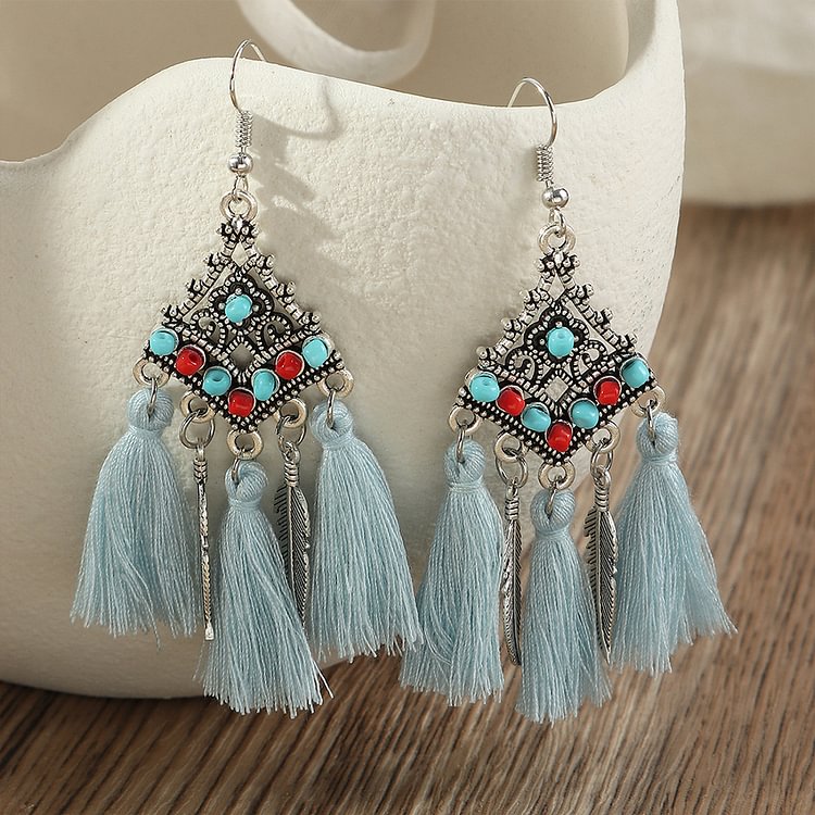 European and American Bohemian Beads Tassel Earrings