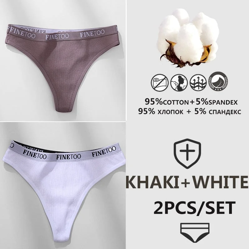 FINETOO 1/2PCS G-string Women Cotton Thongs M-XL Design Letter Femme Underwear Sexy Panties Underpants Thong Pantys Lingerie