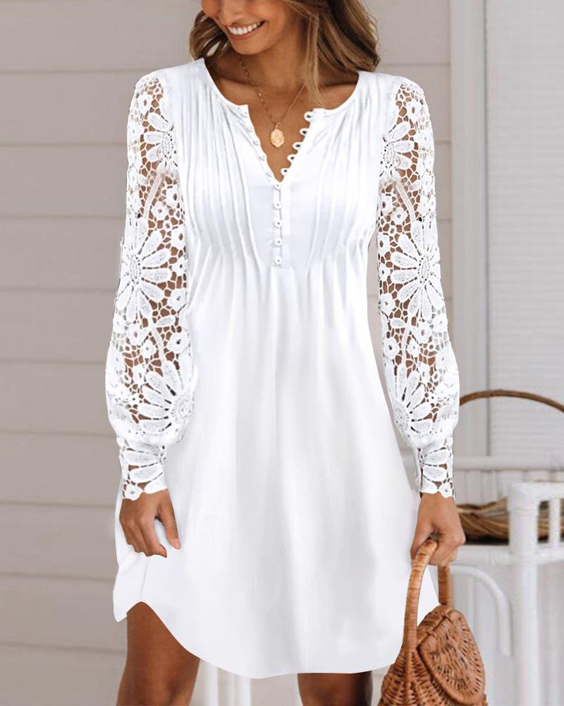 Mature Women Fashion Elegant Lace Long Sleeve Dress