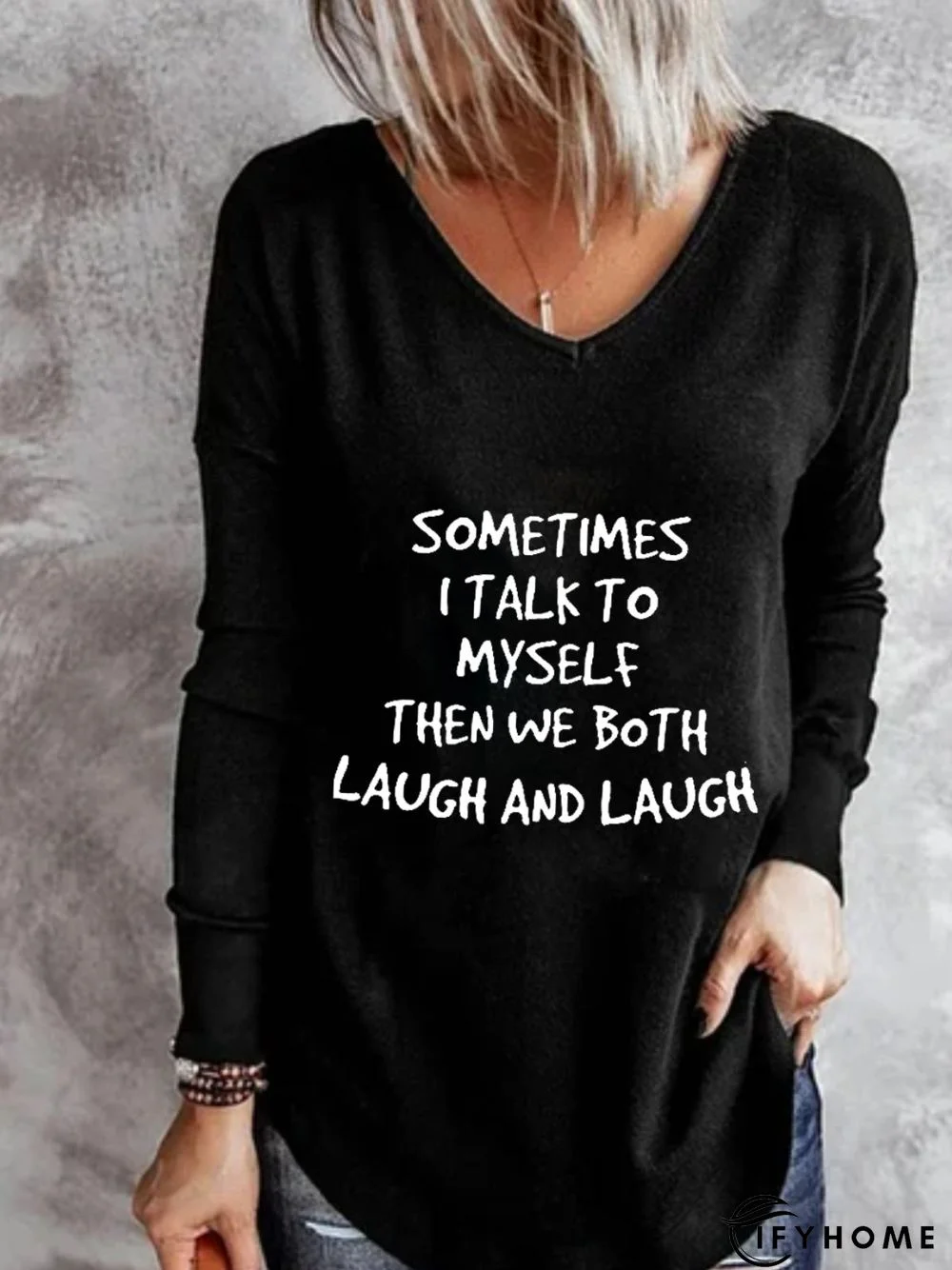 Casual Long Sleeve V Neck Printed Top Tunic T-Shirt | IFYHOME