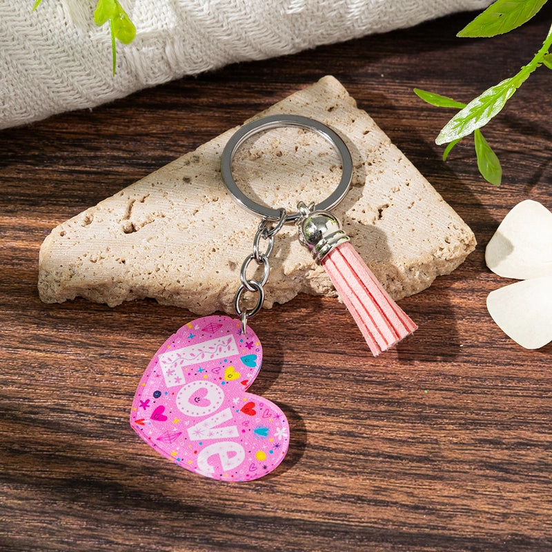 Cute Letter Heart Shape Arylic Tassel Keychain