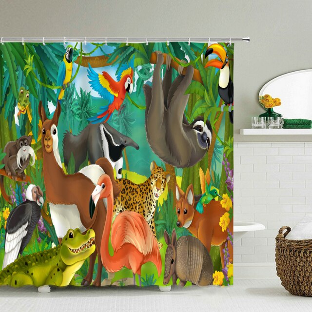 

Shower Curtain – Cartoon Animals Green Plant-180*180cm, 501 Original