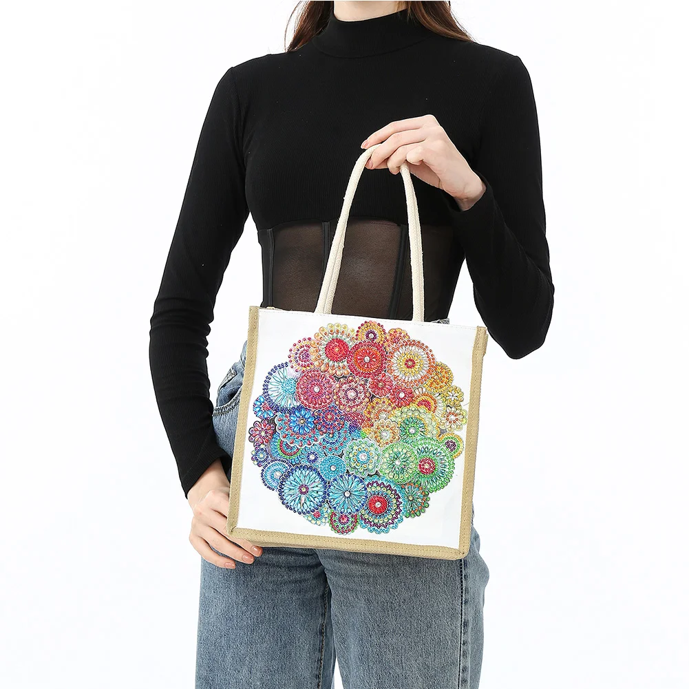 Mandala Diamond Painting Handbag DIY Linen Shopping Tote Bag
