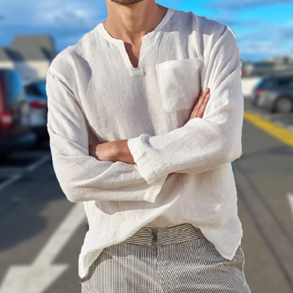 Men's Casual V-Neck Long Sleeve T-Shirt