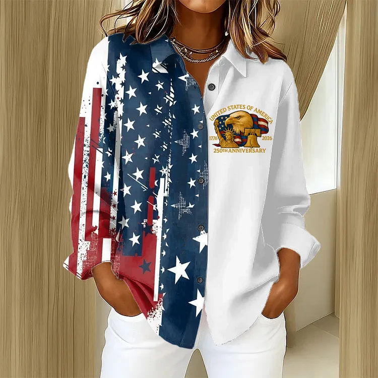 US 250th Anniversary Women's Printed Casual Long Sleeve Shirt