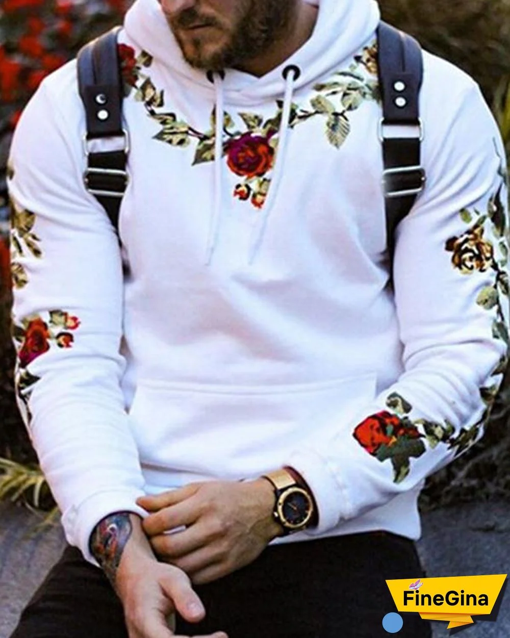 Fashion Mens Floral Embroidery Sweatshirts Hoodie