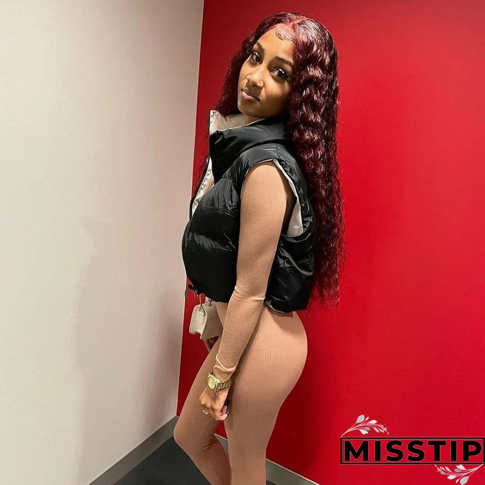 Zip Up Stand Collar Padded Puffy Vest Jackets