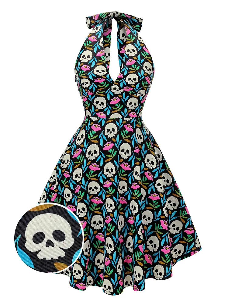 Women's Vintage Skull Floral Art Casual Dress main image 0
