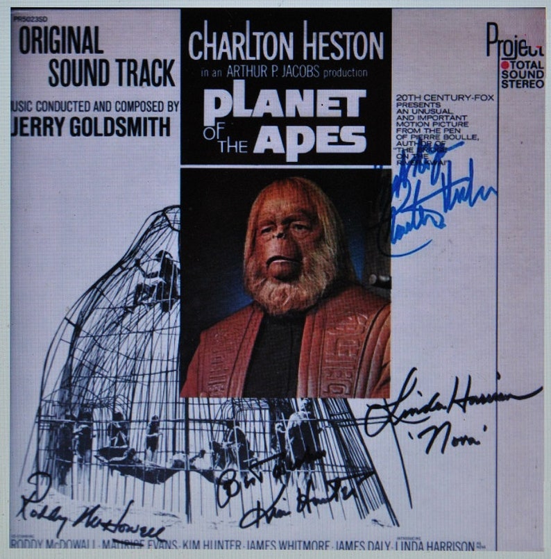 PLANET of the APES Signed Movie Vinyl Album Soundtrack x4 Charlton Heston + wCOA