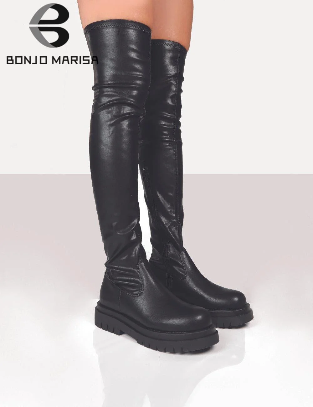 Brand ZA Platform Chunky Heel Zipper Ladies Thigh High Boots Fashion Comfy Black Design Casual Over The Knee Boots For Women