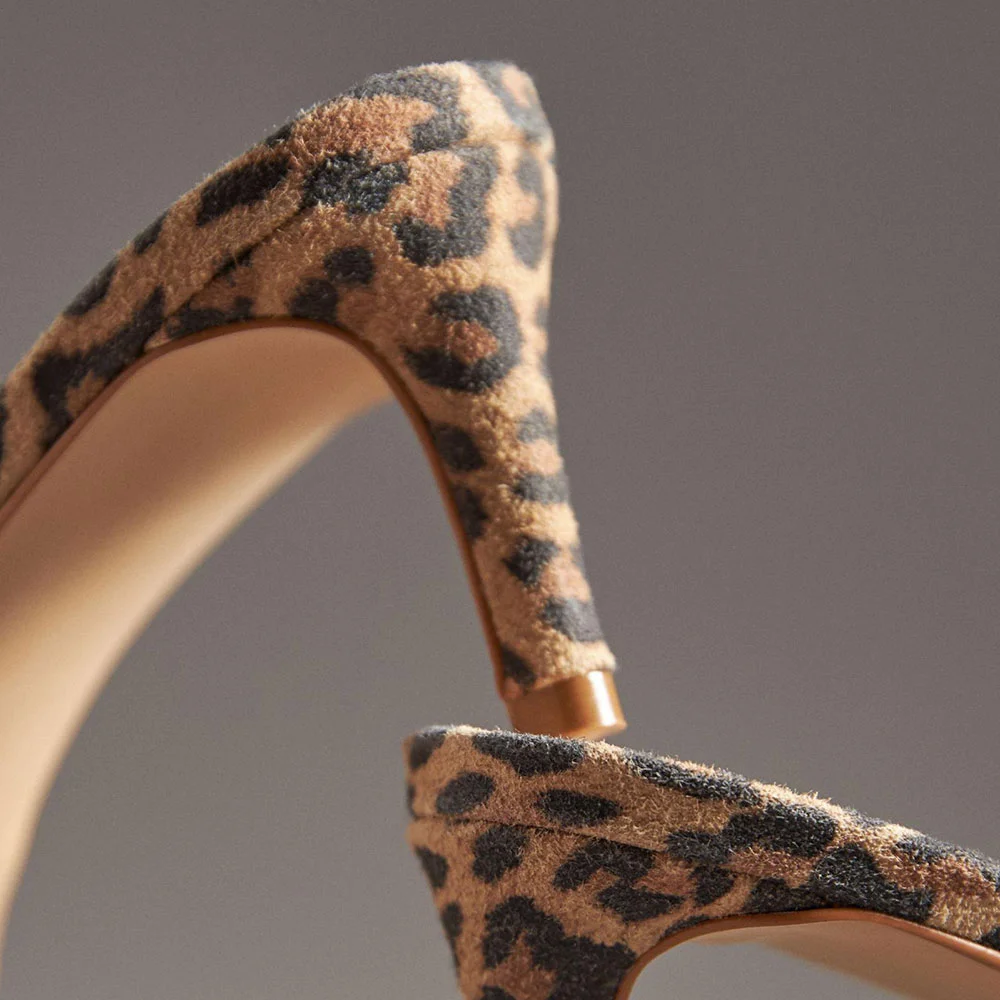 Vegan Suede Leopard Print Kitten Heel Slide Shoes for Women