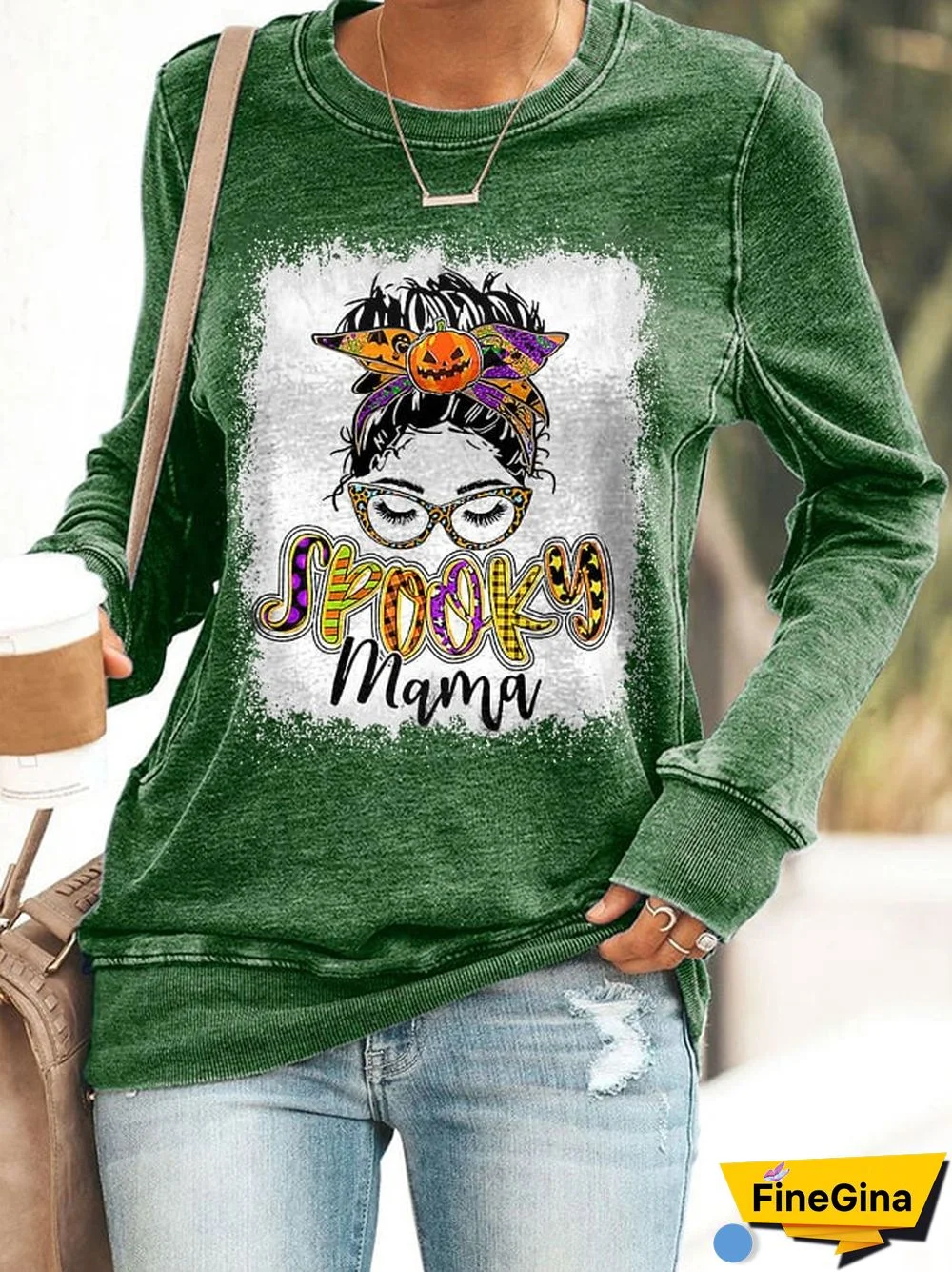 Halloween Pumpkin Spooky Mama Print Sweatshirt