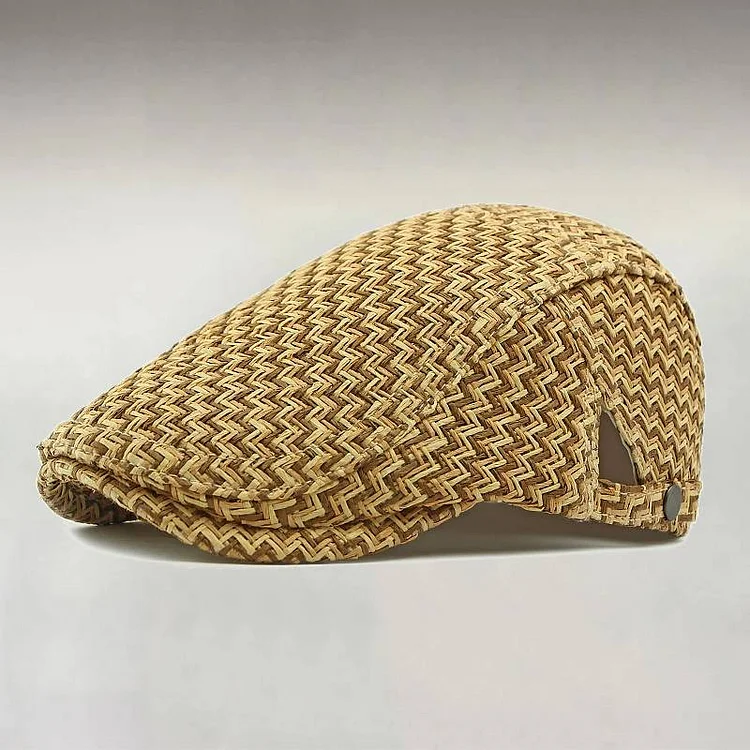 Men's Herringbone Pattern Sunshade Straw Woven Beret