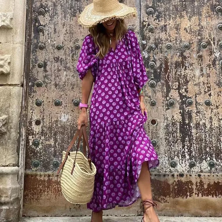 Boho Style Puff Sleeves Dress